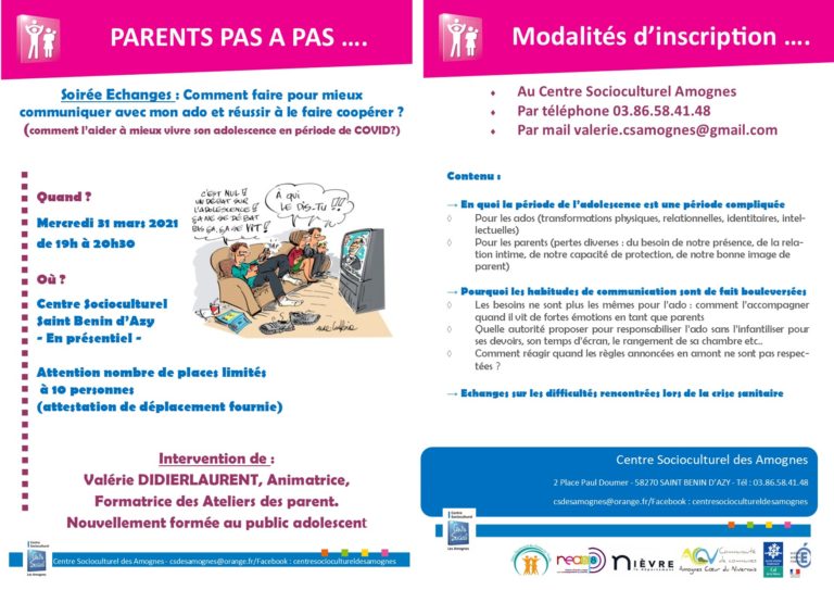 Lire la suite à propos de l’article PARENT PAS A PAS – Soirée échange public Ados 31/03/21 à 19h