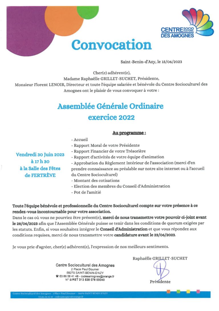 Lire la suite à propos de l’article Convocation Assemblée Générale Ordinaire