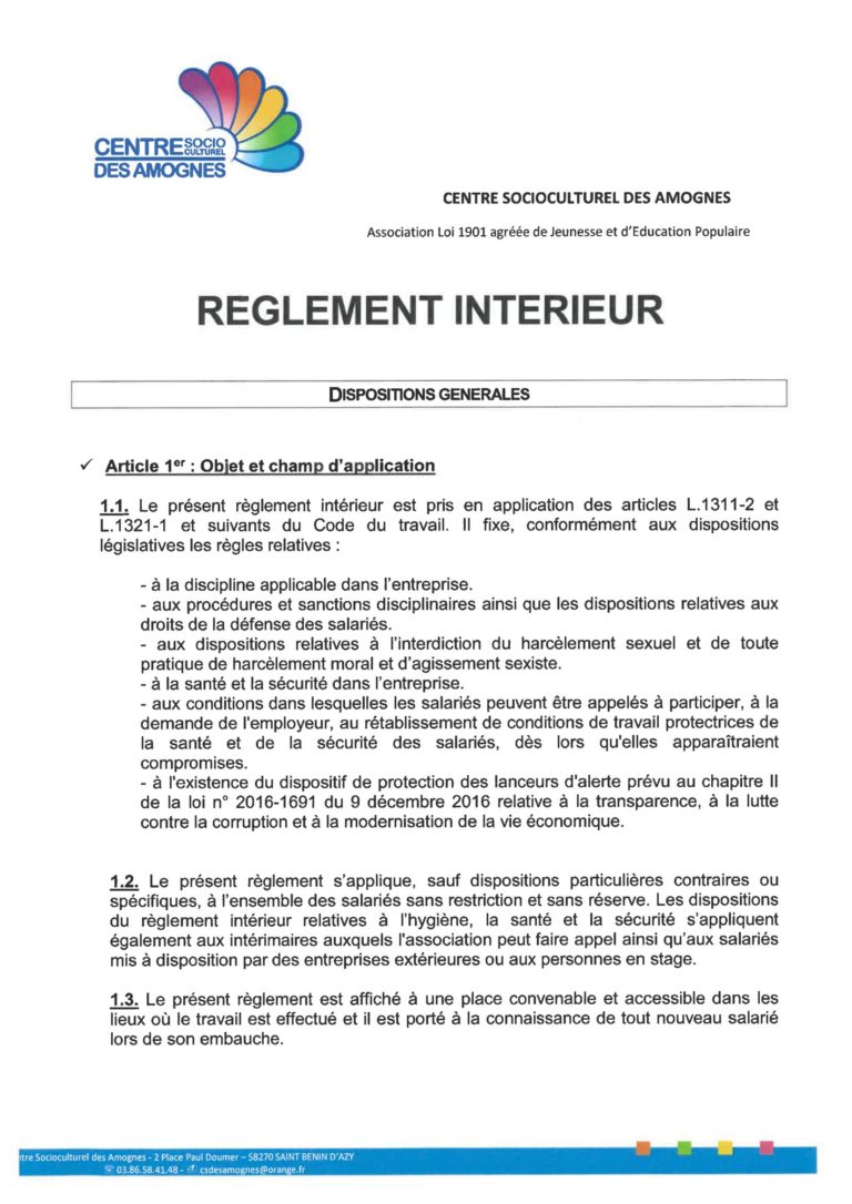 Lire la suite à propos de l’article Règlement Intérieur