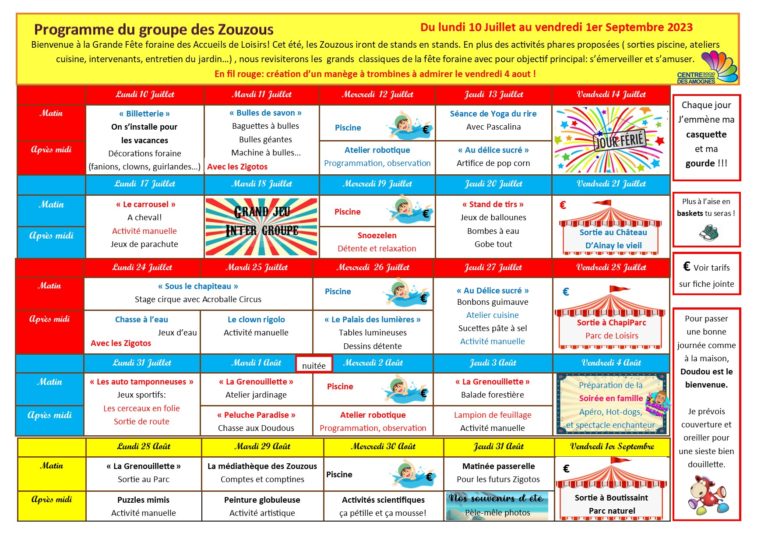 Lire la suite à propos de l’article Programmes des vacances d’été