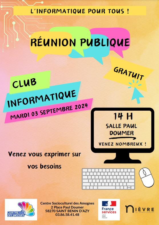 Lire la suite à propos de l’article Réunion publique Club Informatique – Mardi 3 septembre